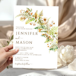 Rustic Autumn Flowers Forest Leaves Fall Wedding Invitation