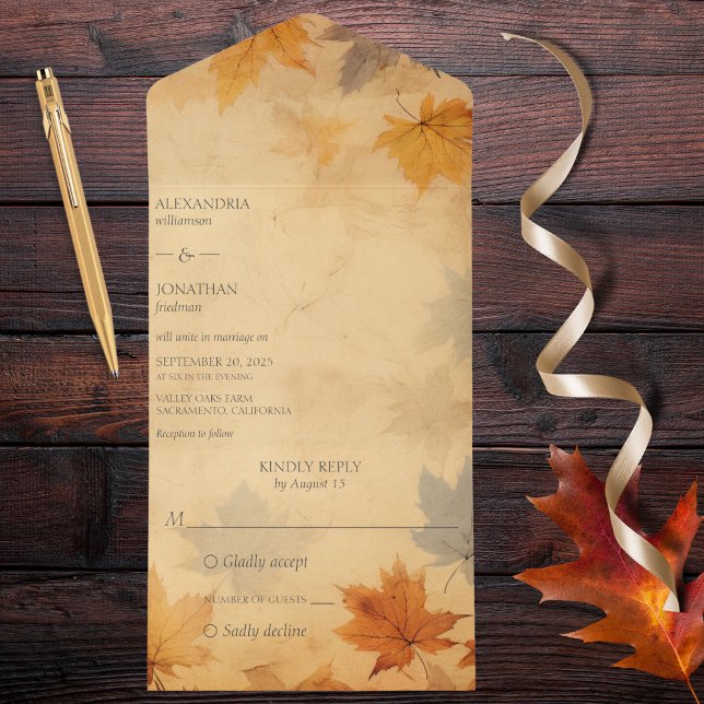 Rustic Autumn Foliage All In One Invitation (Also available with QR code. )