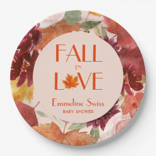 Rustic Autumn Foliage Fall in Love Paper Plate