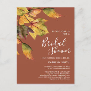 Rustic Autumn Foliage Fall Wedding Bridal Shower Invitation Postcard