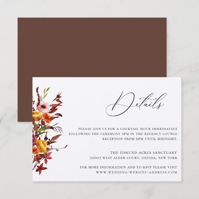 Rustic Autumn Foliage Floral Wedding Details Card (Front/Back)