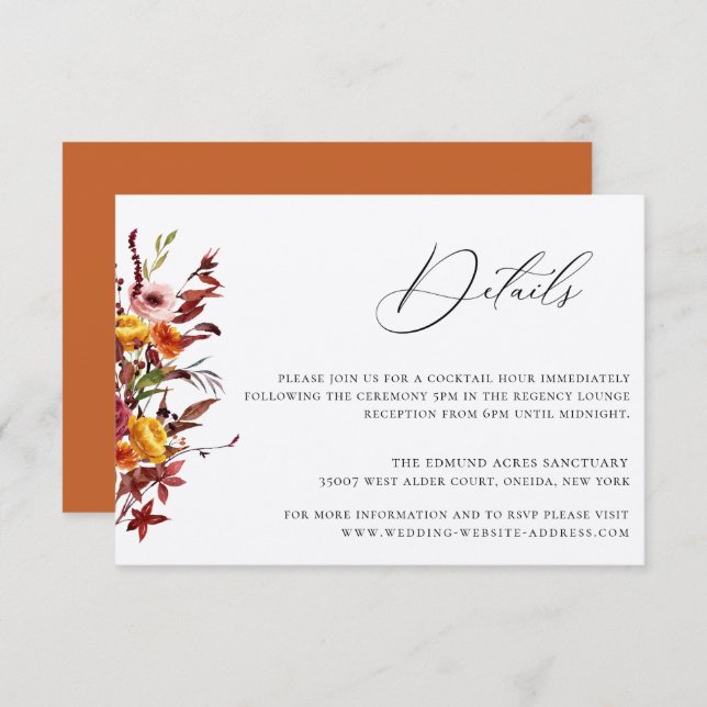 Rustic Autumn Foliage Floral Wedding Details Card (Front/Back)
