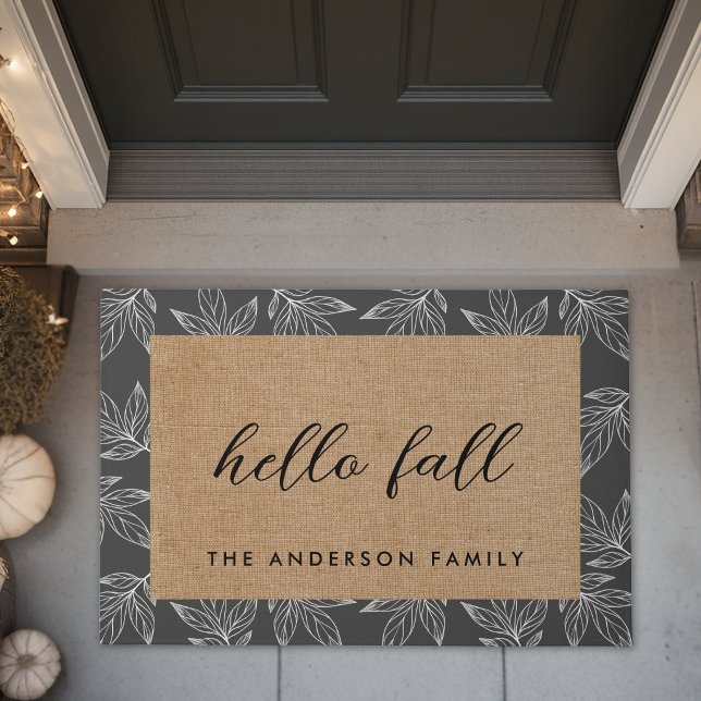 Rustic Autumn Foliage Hello Fall Family Name Doormat (Creator Uploaded)