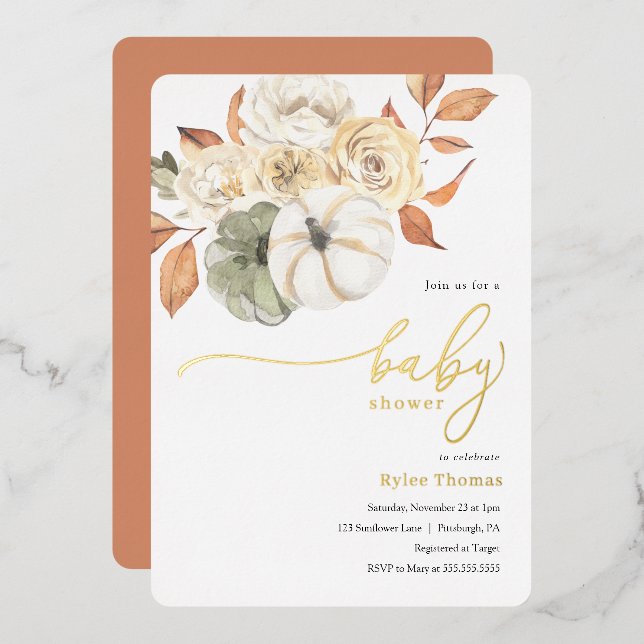 Rustic Autumn Foliage Pumpkin Autumn Bay Shower (Front/Back)