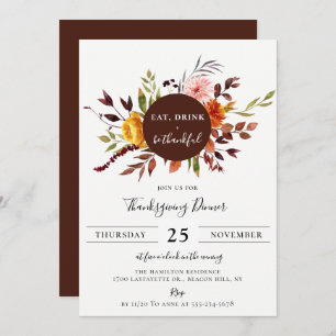 Rustic Autumn Foliage Thanksgiving Dinner Invitation