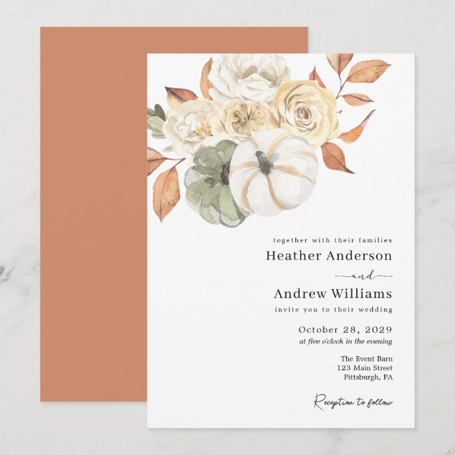 Rustic Autumn Foliage Wedding Invitation (Front/Back)