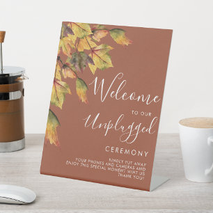 Rustic Autumn Foliage Wedding Unplugged Ceremony  Pedestal Sign