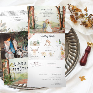 Rustic Autumn Forest Boho Wedding Tri-Fold Invitation