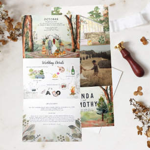 Rustic Autumn Forest   Boho Wedding Tri-Fold Invitation