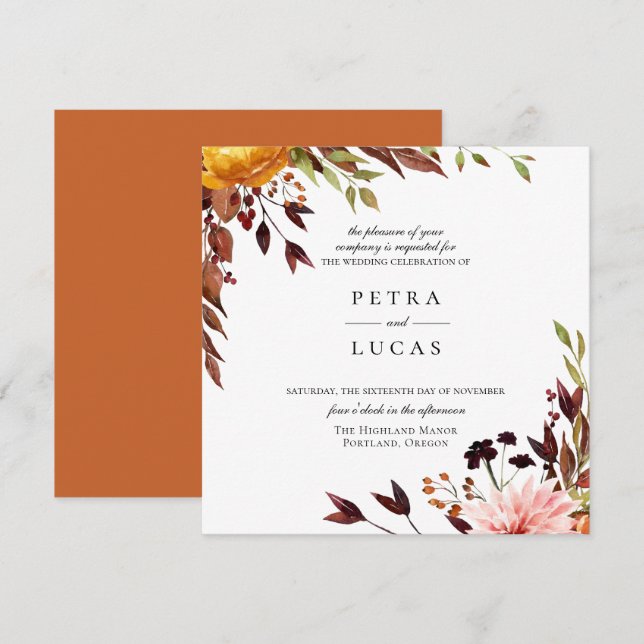 Rustic Autumn Forest Botanical Wedding Invitation (Front/Back)