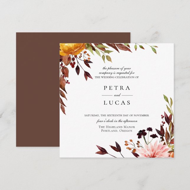 Rustic Autumn Forest Botanical Wedding Invitation (Front/Back)