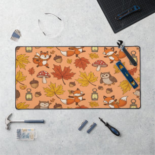 Rustic Autumn Forest Mushrooms Woodland Animal Desk Mat