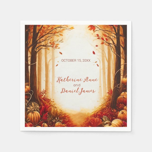 Rustic Autumn Forest Pumpkin Wedding Napkin (Front)