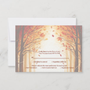Rustic Autumn Forest Pumpkin Wedding RSVP Card