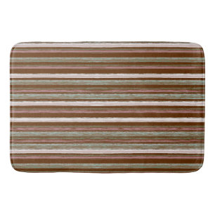 Rustic Autumn Forest Stripes Art by Heva Weva Bath Mat