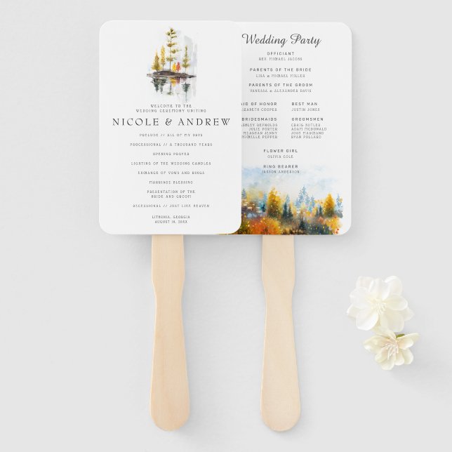 Rustic Autumn Forest | Wedding Program Hand Fan (Front and Back)
