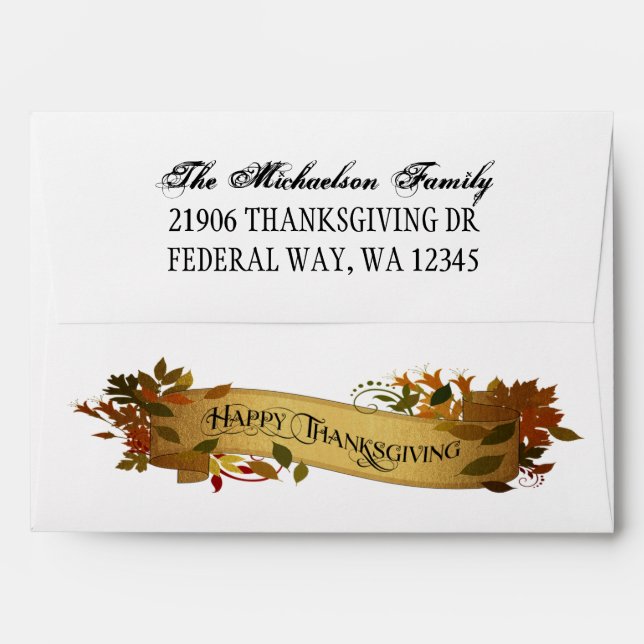 Rustic Autumn Gold Happy Thanksgiving Envelope (Back (Top Flap))