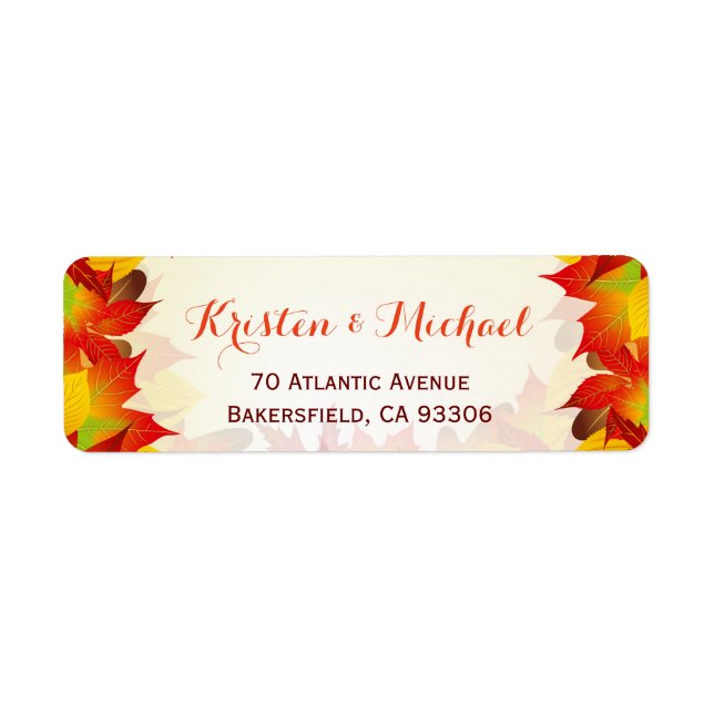Rustic Autumn Gold Red Fall Leaves Address (Front)