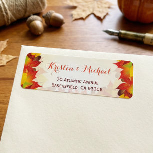 Rustic Autumn Gold Red Fall Leaves Address