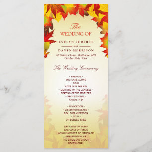 Rustic Autumn Gold Red Fall Leaves Wedding Program Programme