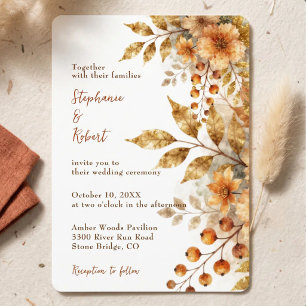 Rustic Autumn Gold Watercolor Botanical Wedding Invitation