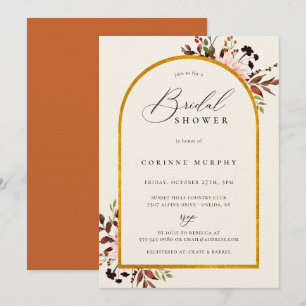 Rustic Autumn Golden Frame Bridal Shower Invitation
