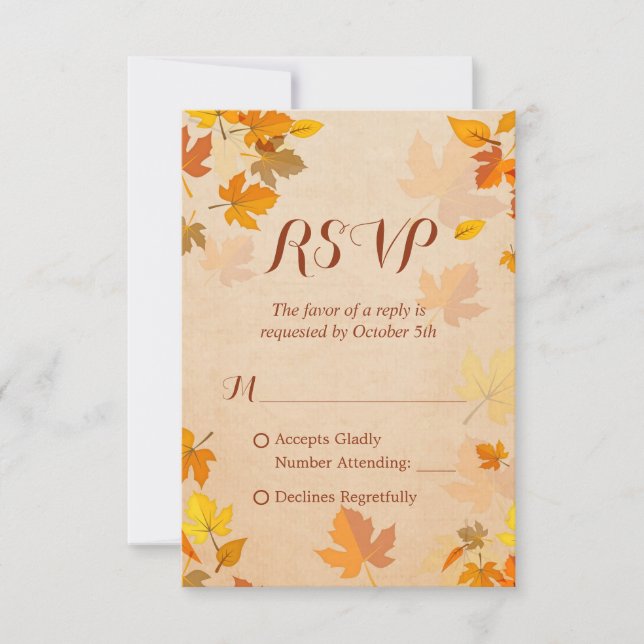 Rustic Autumn Golden Maple Leaves Fall RSVP (Front)