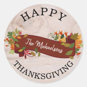 Rustic Autumn Happy Thanksgiving Classic Round Sticker