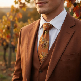 Rustic Autumn Harvest Botanical Leaves Pinecone Tie