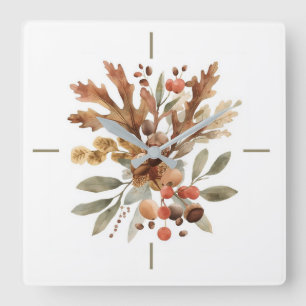 Rustic Autumn Harvest Botanical Wall Clock