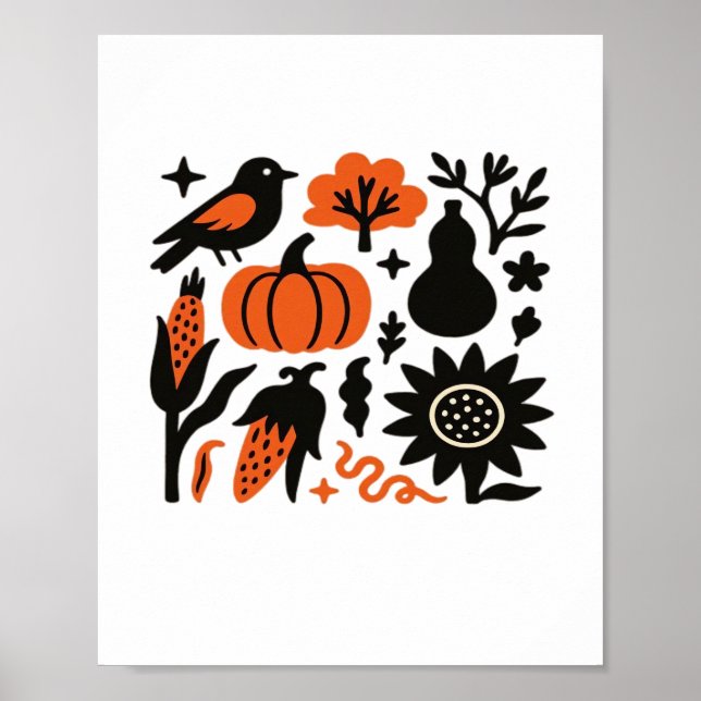 Rustic Autumn Harvest Folk Classic T-Shirt Poster (Front)