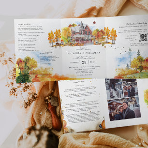 Rustic Autumn Homestead Wedding Tri-Fold Invitation
