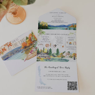 Rustic Autumn Lake Wedding All In One Invitation