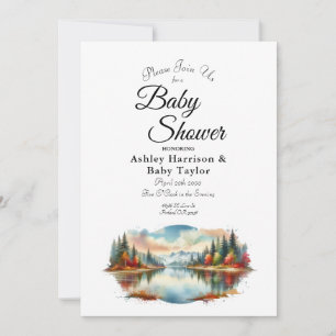 Rustic Autumn Lakeside Forest Baby Shower Invitation