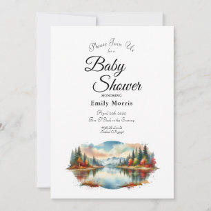 Rustic Autumn Lakeside Forest Baby Shower Invitation