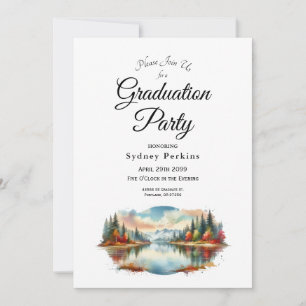Rustic Autumn Lakeside Forest Graduation Party Invitation
