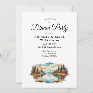 Rustic Autumn Lakeside Forest Restaurant Dinner Invitation