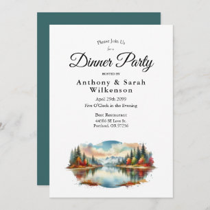 Rustic Autumn Lakeside Forest Restaurant Dinner Invitation