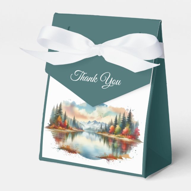 Rustic Autumn Lakeside Forest Wedding Favour Box (Front Side)