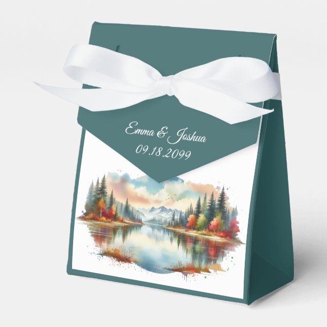  Rustic Autumn Lakeside Forest Wedding Favour Box (Front Side)