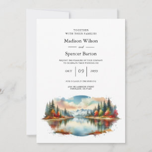 Rustic Autumn Lakeside Forest Wedding Invitation