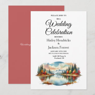 Rustic Autumn Lakeside Forest Wedding Invitation