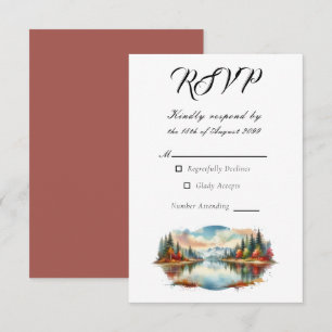 Rustic Autumn Lakeside Forest Wedding RSVP Card