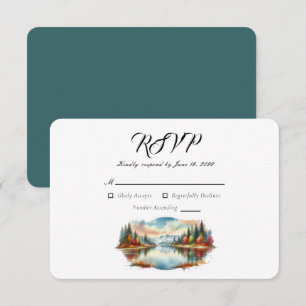 Rustic Autumn Lakeside Forest Wedding RSVP Card