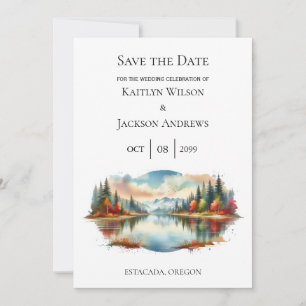 Rustic Autumn Lakeside Forest Wedding Save The Date