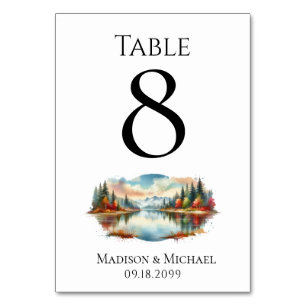 Rustic Autumn Lakeside Forest Wedding Table Number