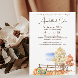 Rustic Autumn Landscape Trees & Pumpkins Invitation