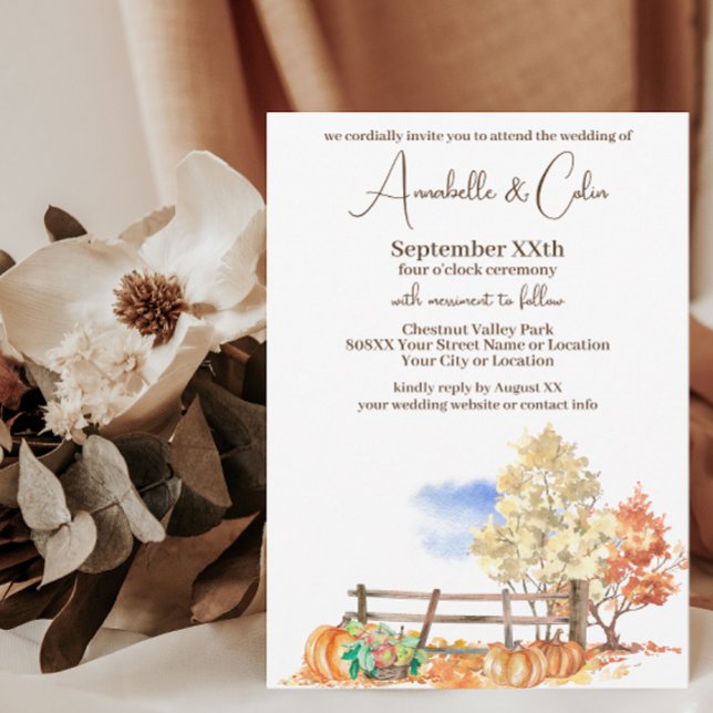 Rustic Autumn Landscape Trees & Pumpkins Invitation (Creator Uploaded)