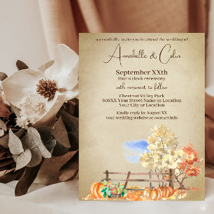 Rustic Autumn Landscape Trees & Pumpkins Parchment Invitation
