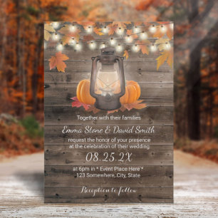 Rustic Autumn Lantern & Pumpkins Fall Wedding  Invitation